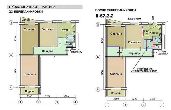 Варианты переделки хрущевок: 1, 2, 3, 4 — х комнатные, фото до и после